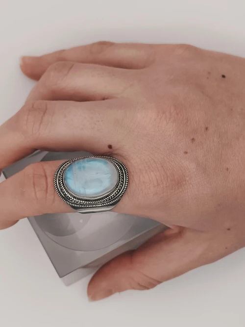 Bague pierre de lune Arc en ciel 925