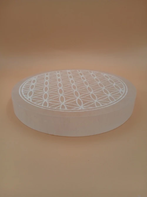 Palet en Sélénite – Gravure Fleur de Vie