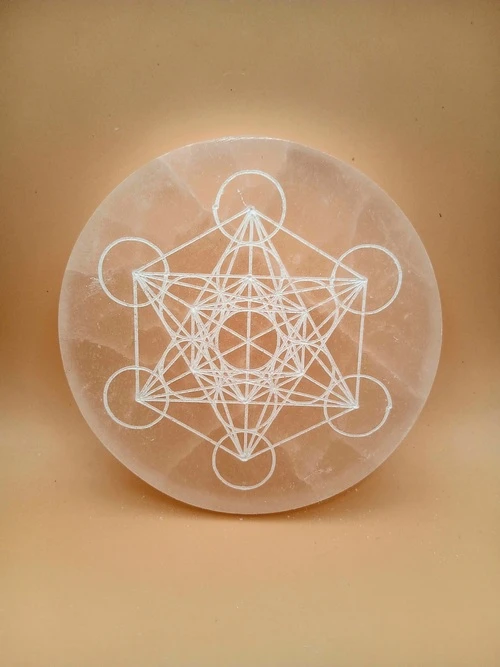 Palet en Sélénite – Gravure Cube de Métatron