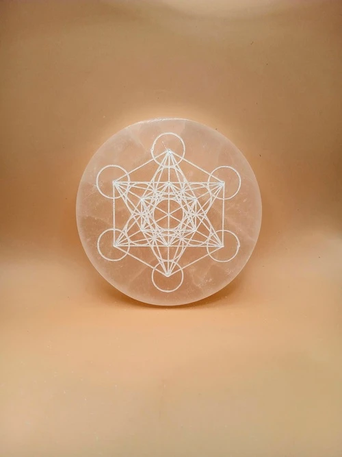 Palet en Sélénite – Gravure Cube de Métatron