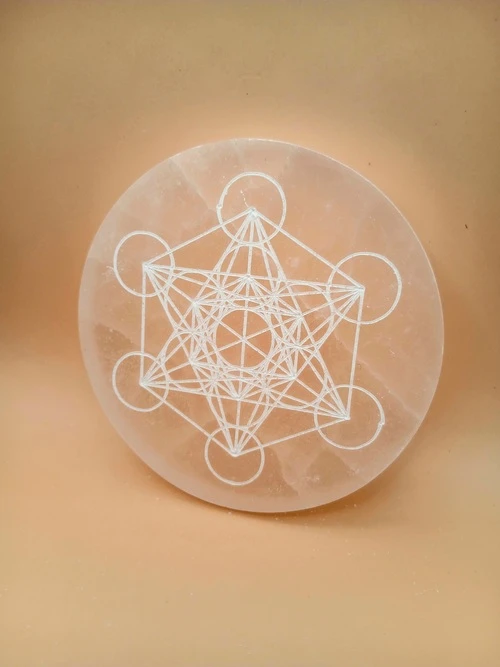 Palet en Sélénite – Gravure Cube de Métatron