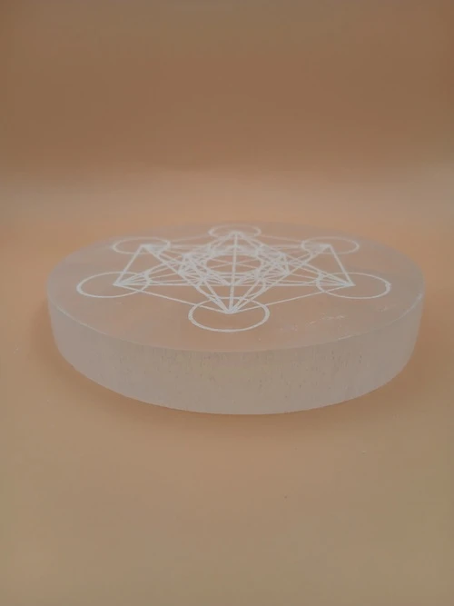 Palet en Sélénite – Gravure Cube de Métatron