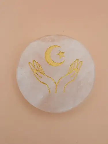 Palet en Cristal de Roche Gravé – Mains & Lune