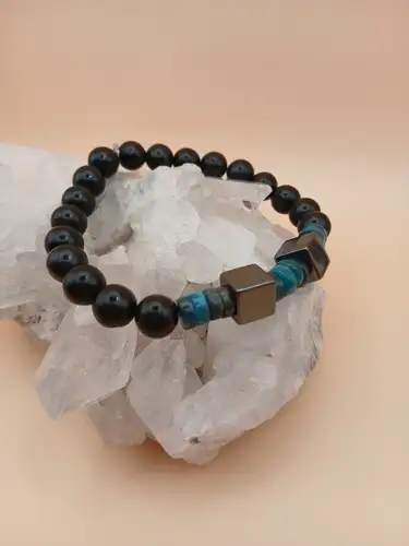 Bracelet en Shungite, Apatite Bleue & Hématite – Énergie et Protection