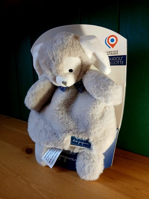 Doudou Bouillote Déhoussable Mailou – Chien Gris et Blanc