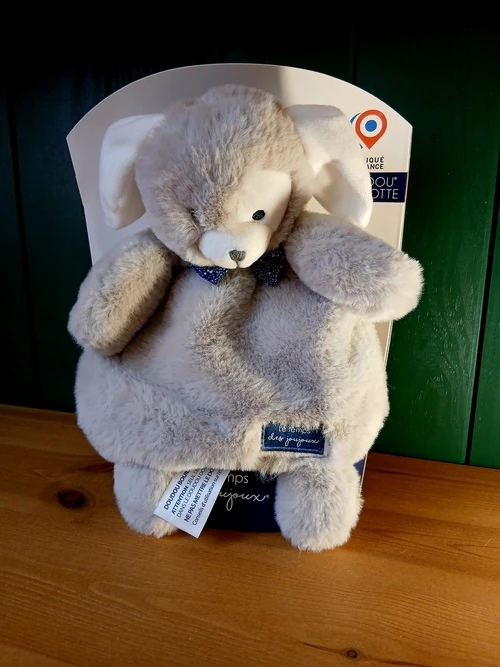 Doudou Bouillote Déhoussable Mailou – Chien Gris et Blanc