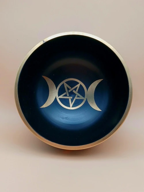 Bol Tibétain Chantant – Triple Lune et Pentacle Doré