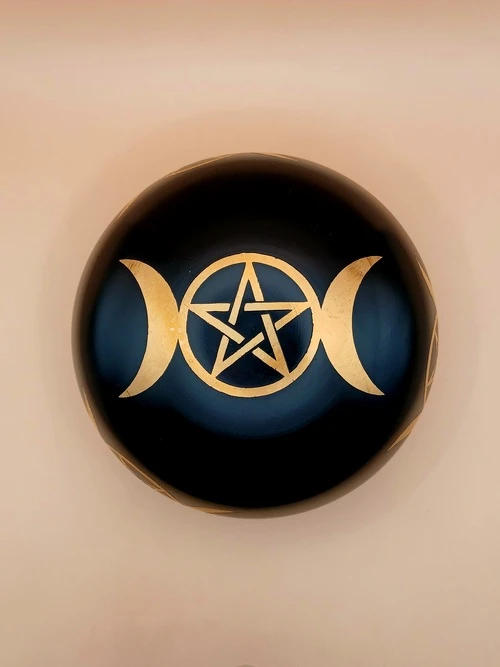 Bol Tibétain Chantant – Triple Lune et Pentacle Doré