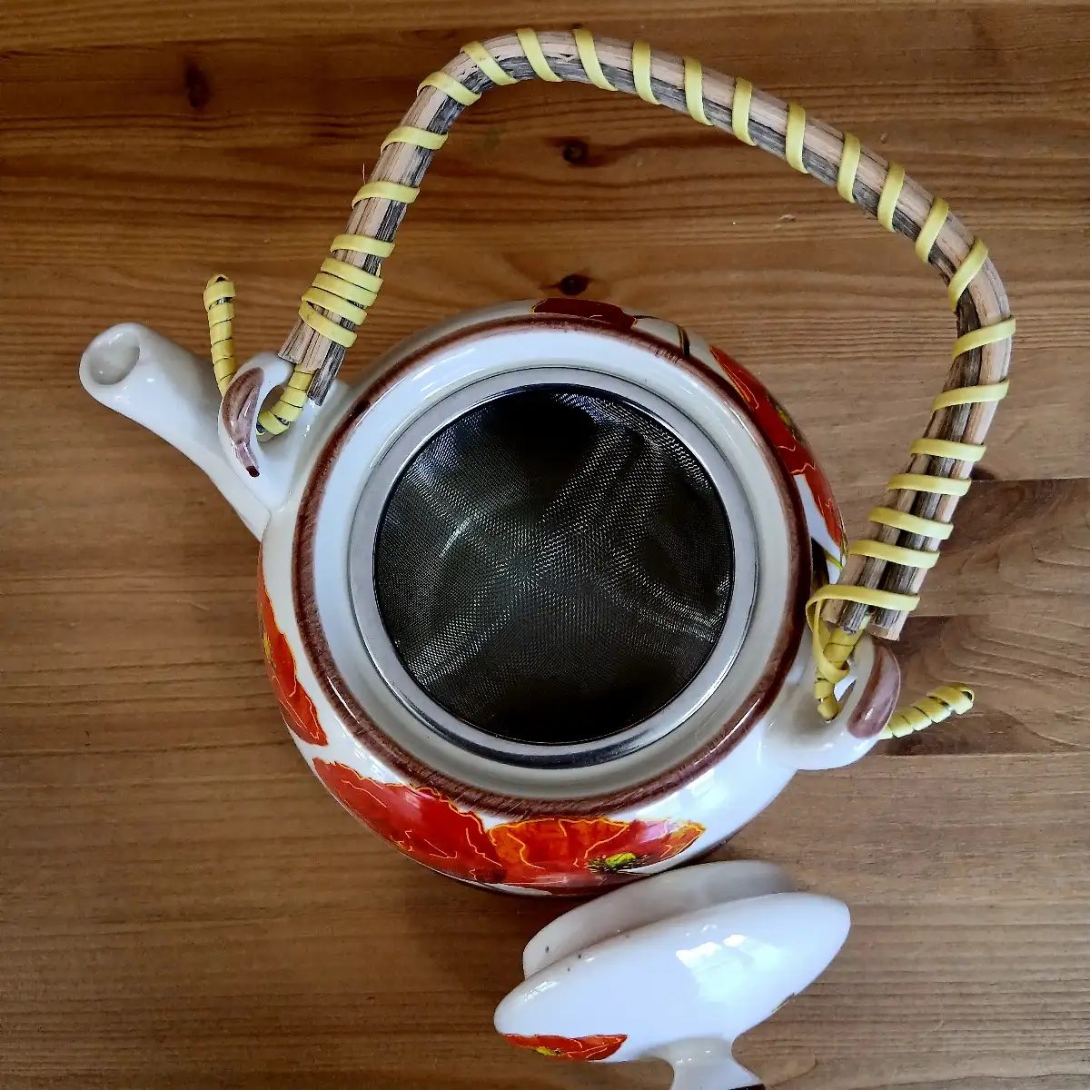 Théière en céramique – Coquelicots rouges