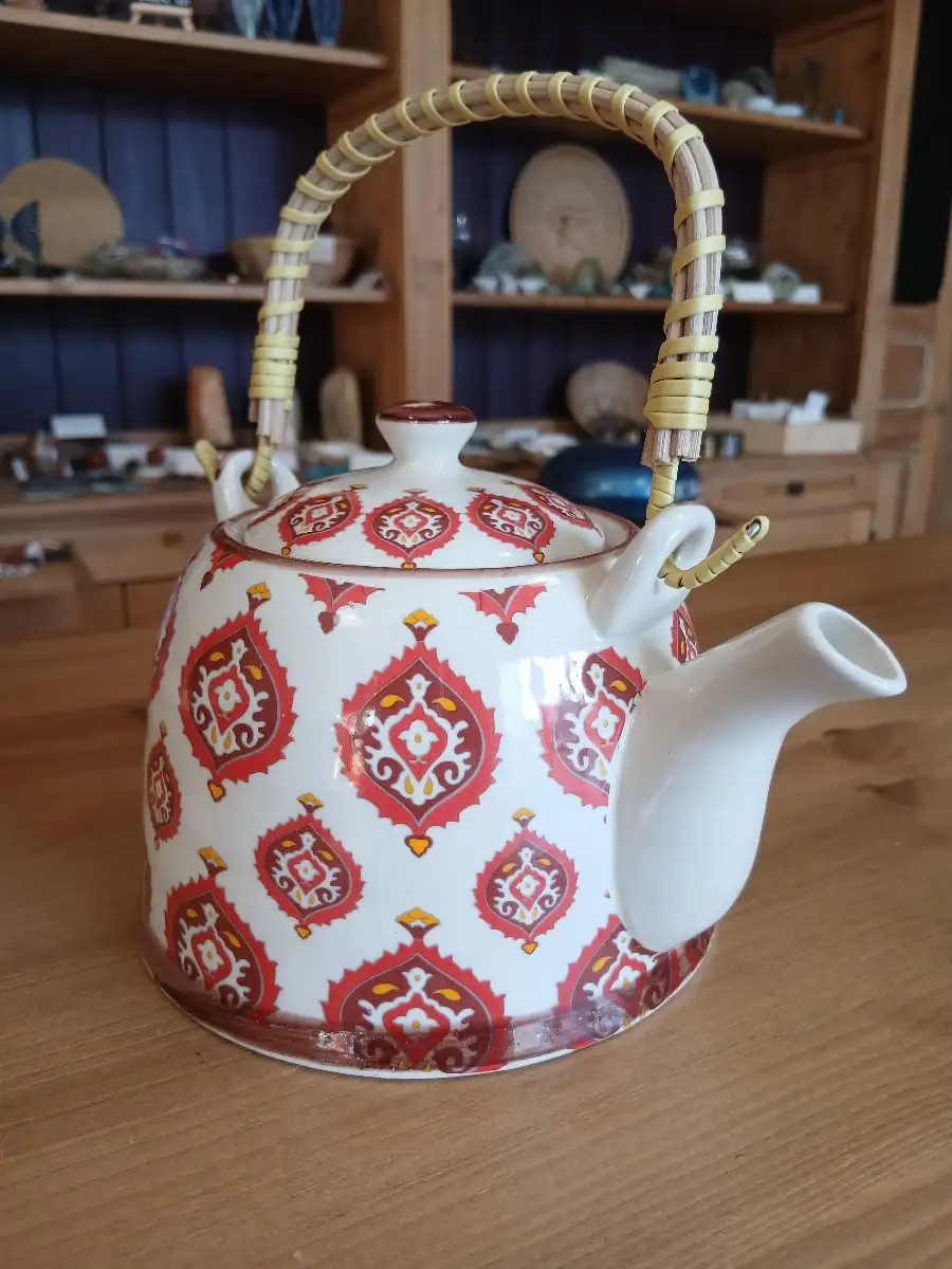 Théière en céramique à motifs rouges – 4 personnes