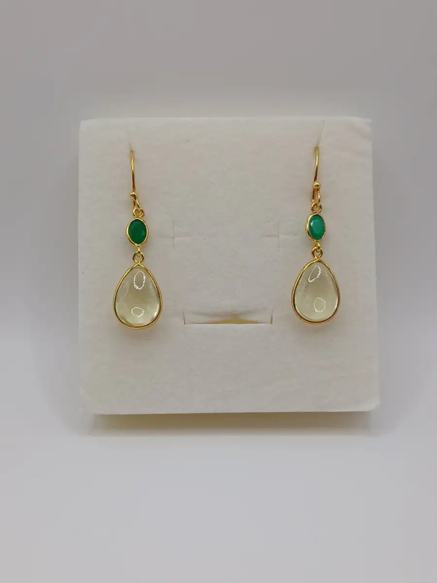 ✨ Boucles d’oreilles dorées – Onyx vert & Citrine