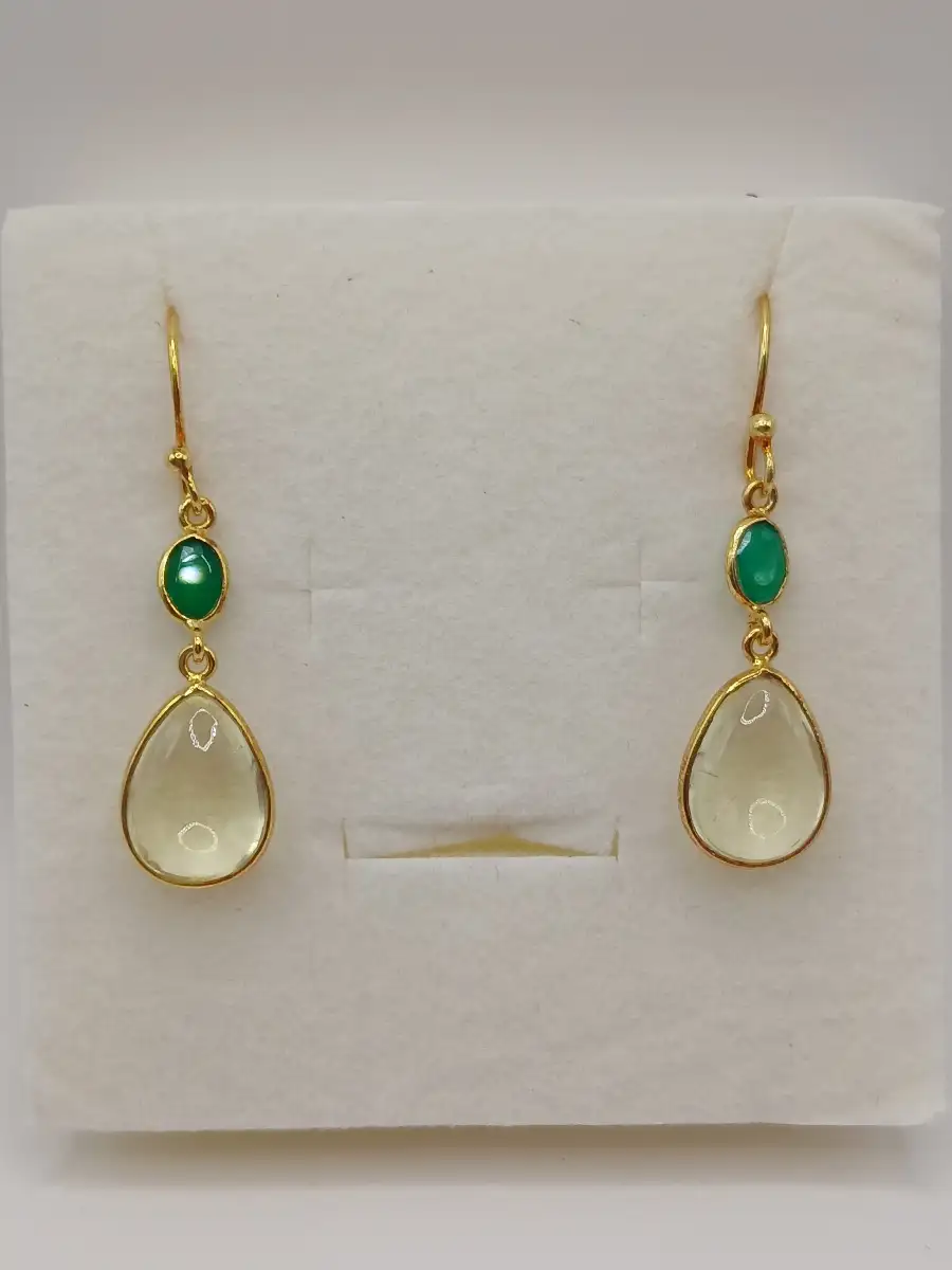 ✨ Boucles d’oreilles dorées – Onyx vert & Citrine