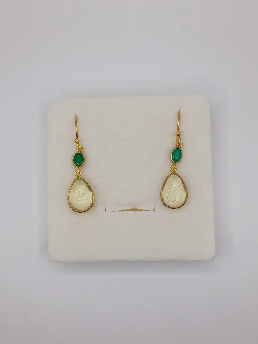 ✨ Boucles d’oreilles dorées – Onyx vert & Citrine