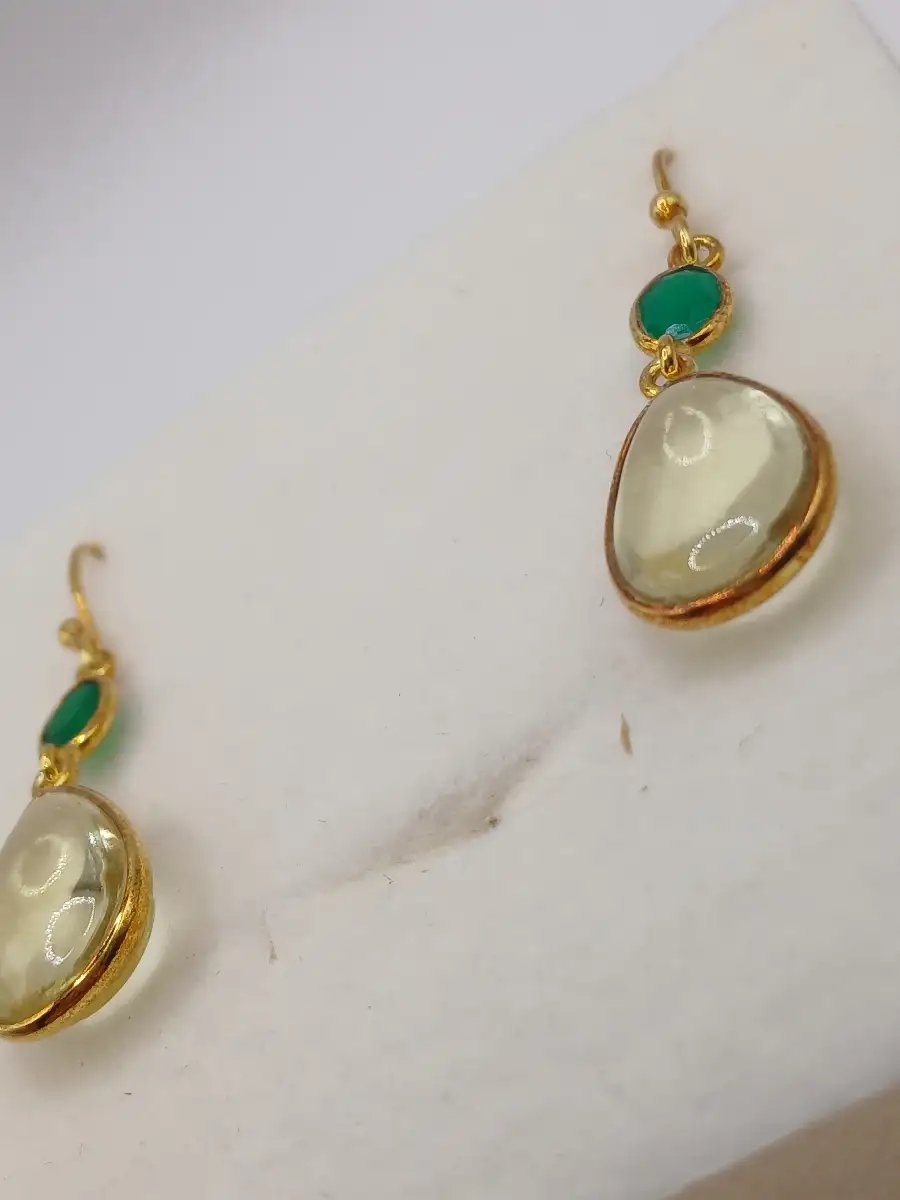 ✨ Boucles d’oreilles dorées – Onyx vert & Citrine