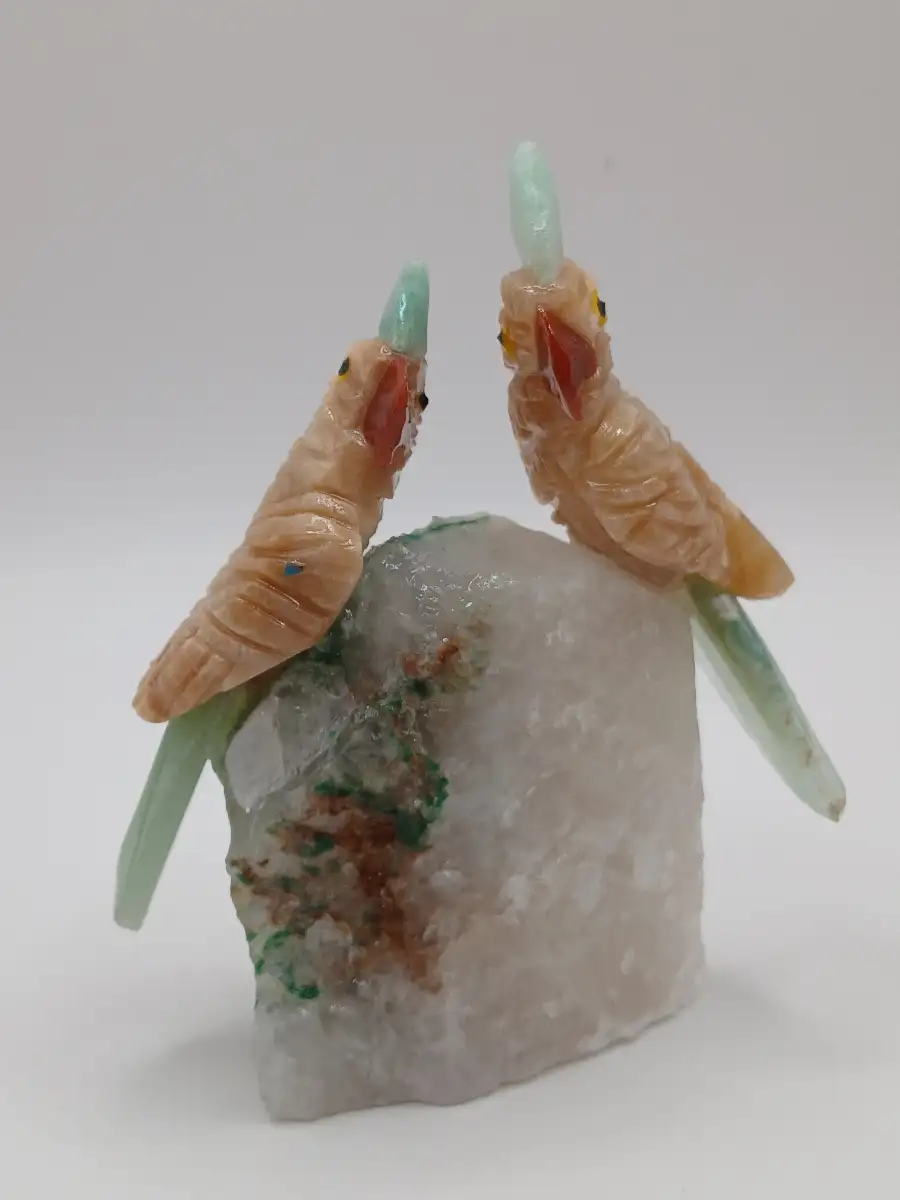 ? Duo de perruches en Cristal de Roche & Aventurine jaune