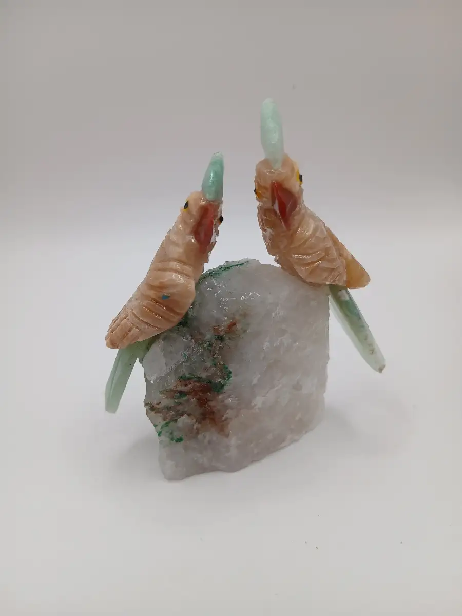 ? Duo de perruches en Cristal de Roche & Aventurine jaune