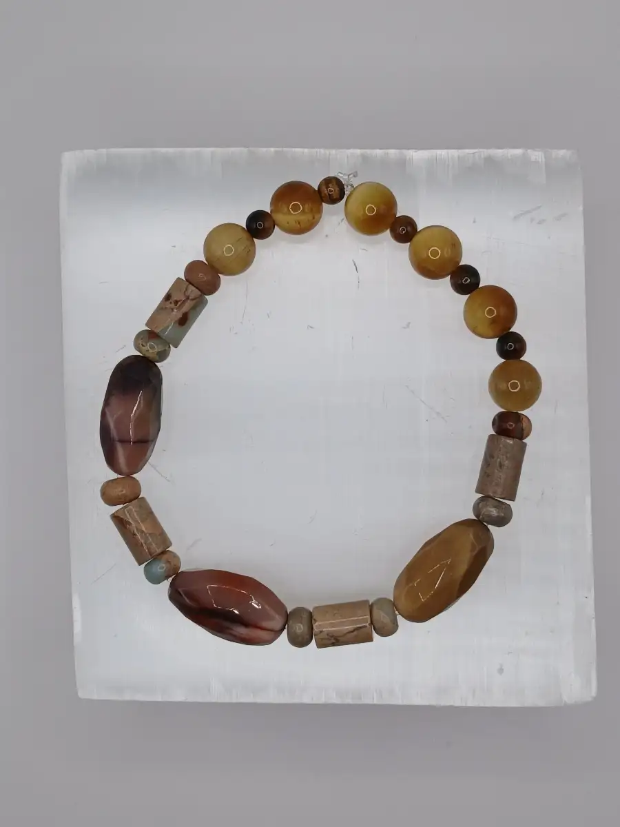 ?? Bracelet Agate Mokaïte, Œil de Tigre & Œil de Tigre doré  Force & stabilité