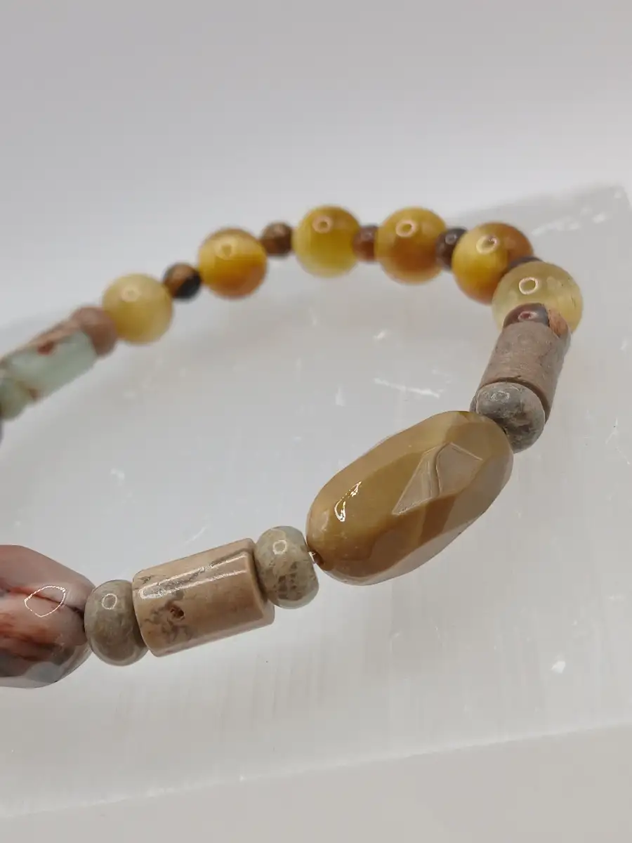 ?? Bracelet Agate Mokaïte, Œil de Tigre & Œil de Tigre doré  Force & stabilité