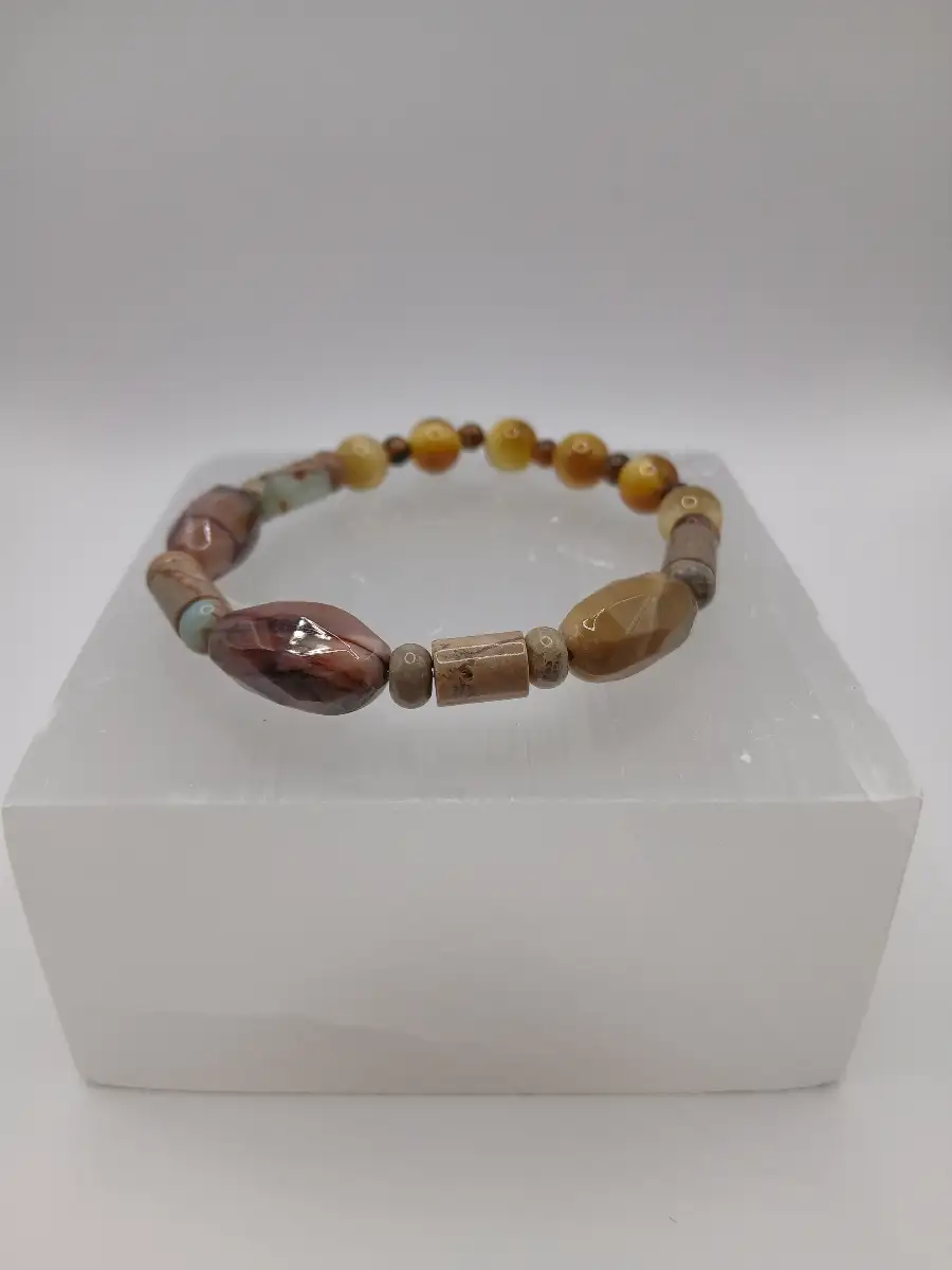 ?? Bracelet Agate Mokaïte, Œil de Tigre & Œil de Tigre doré  Force & stabilité
