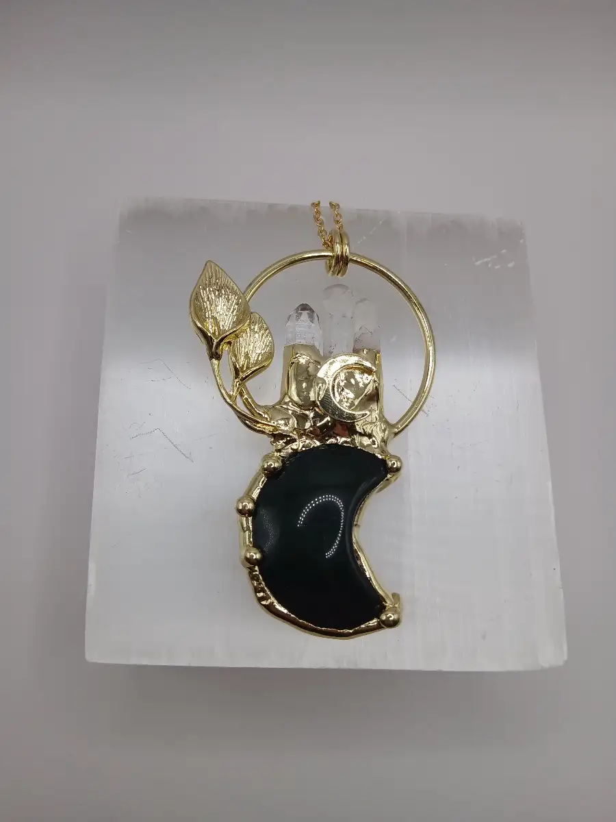 ? Pendentif Quartz Fumé & Cristal de Roche – Chaîne longue dorée  Protection & clarté