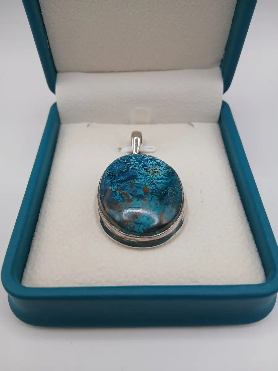 ? Pendentif Apatite Bleue – Argent 925 (Chaîne incluse)  Expression & clarté