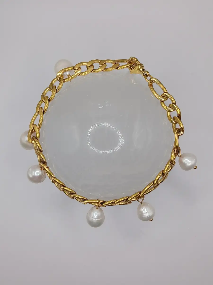 ✨ Bracelet Perles & Chaîne dorée – Grand poignet  Élégance & douceur intemporelle